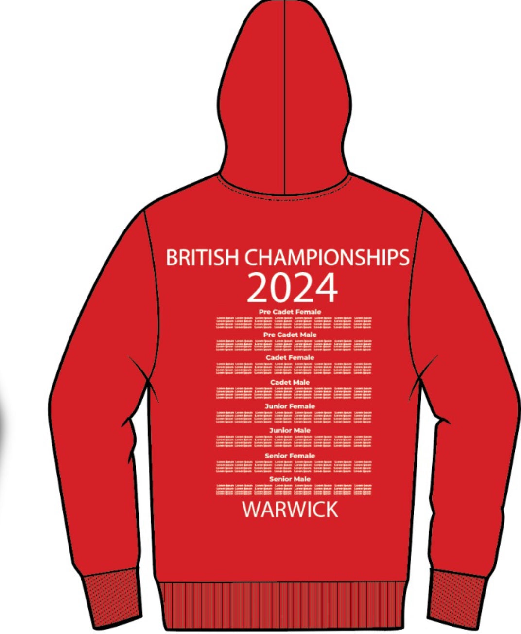 2024 British Judo Championships RED Event Names Hoodie Choice of Navy, White and Red