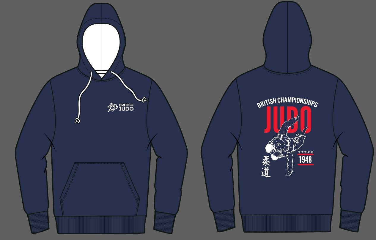 British Judo Championships 1948 NAVY Throw Hoodie Choice of Navy, White and Red
