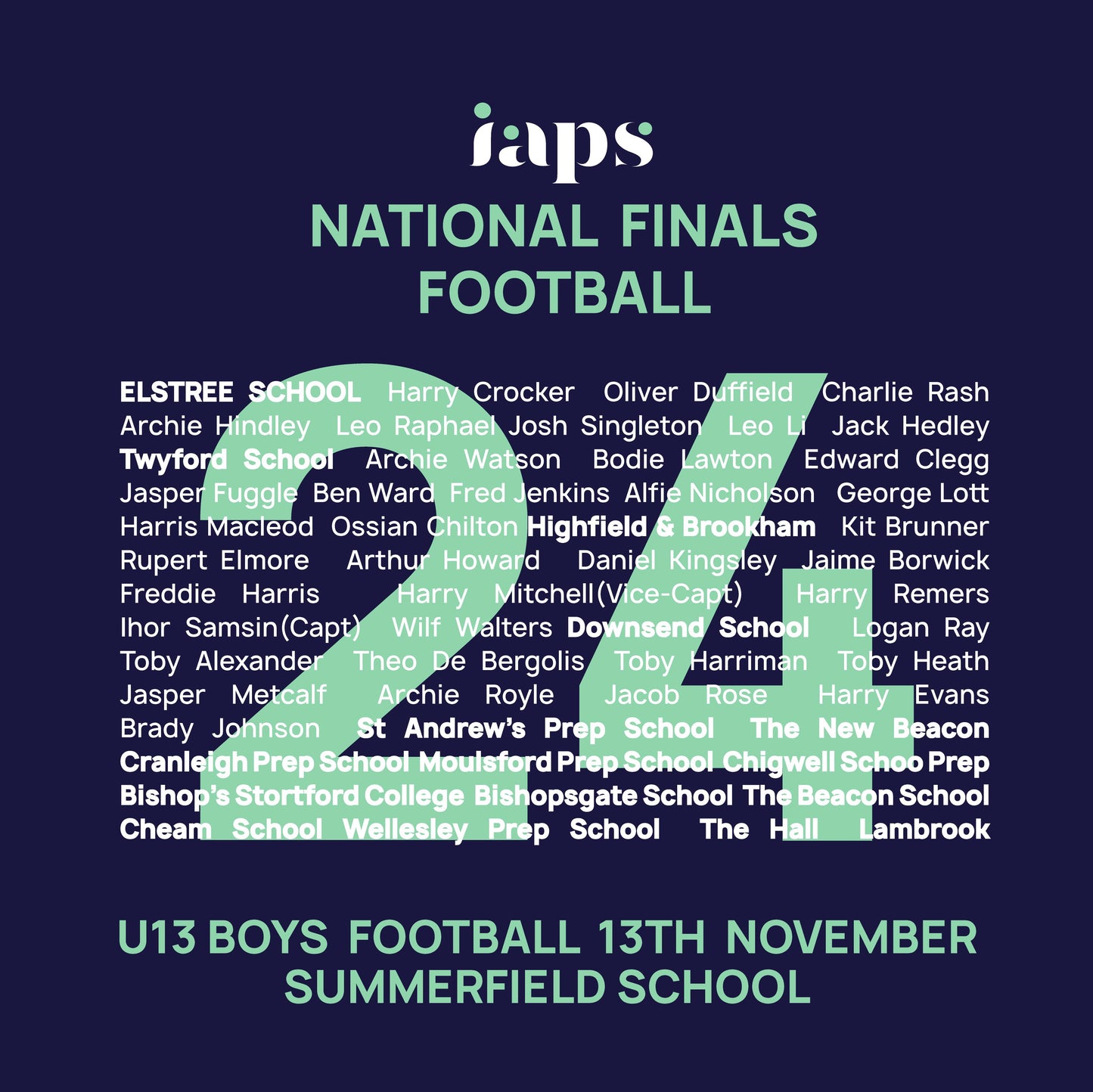 2024 U13's Boys Football National Finals Names IAPS Sports Football Hoodie Competitor Names