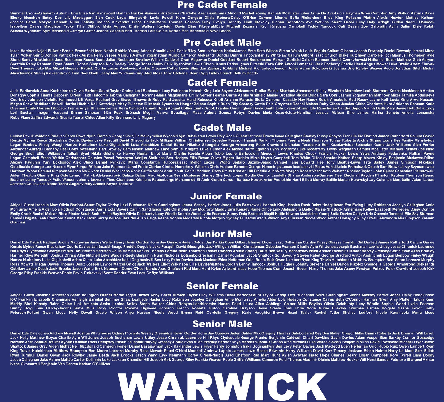2024 British Championships NAVY Event T-shirt Competitor Names