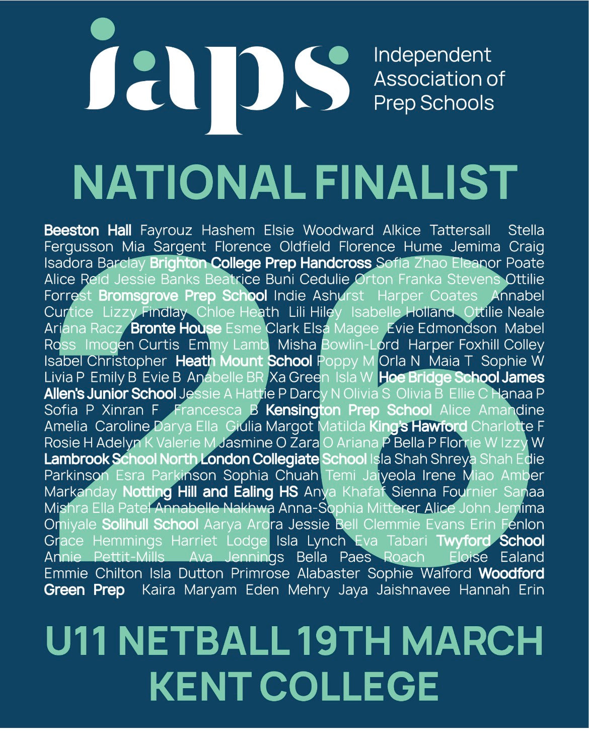 2026  IAPS  U11’s Netball Finals Sports Competitor Names Hoodie 19th March