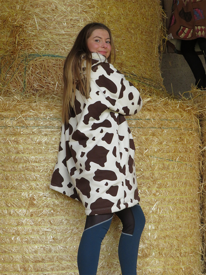 Leisure Lounge Wear- Oversized Blanket Hoodie - Skewbald - Piebald-Cow