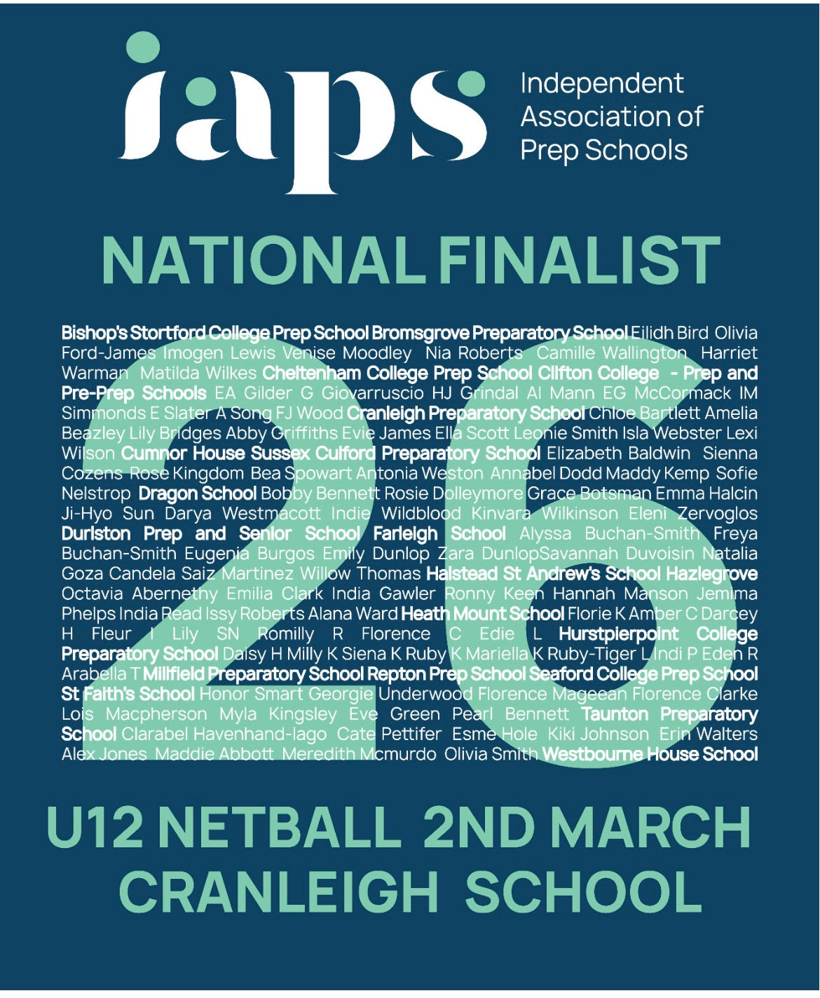 2026  IAPS  U12’s Netball Finals Sports Competitor Names Hoodie 2nd March