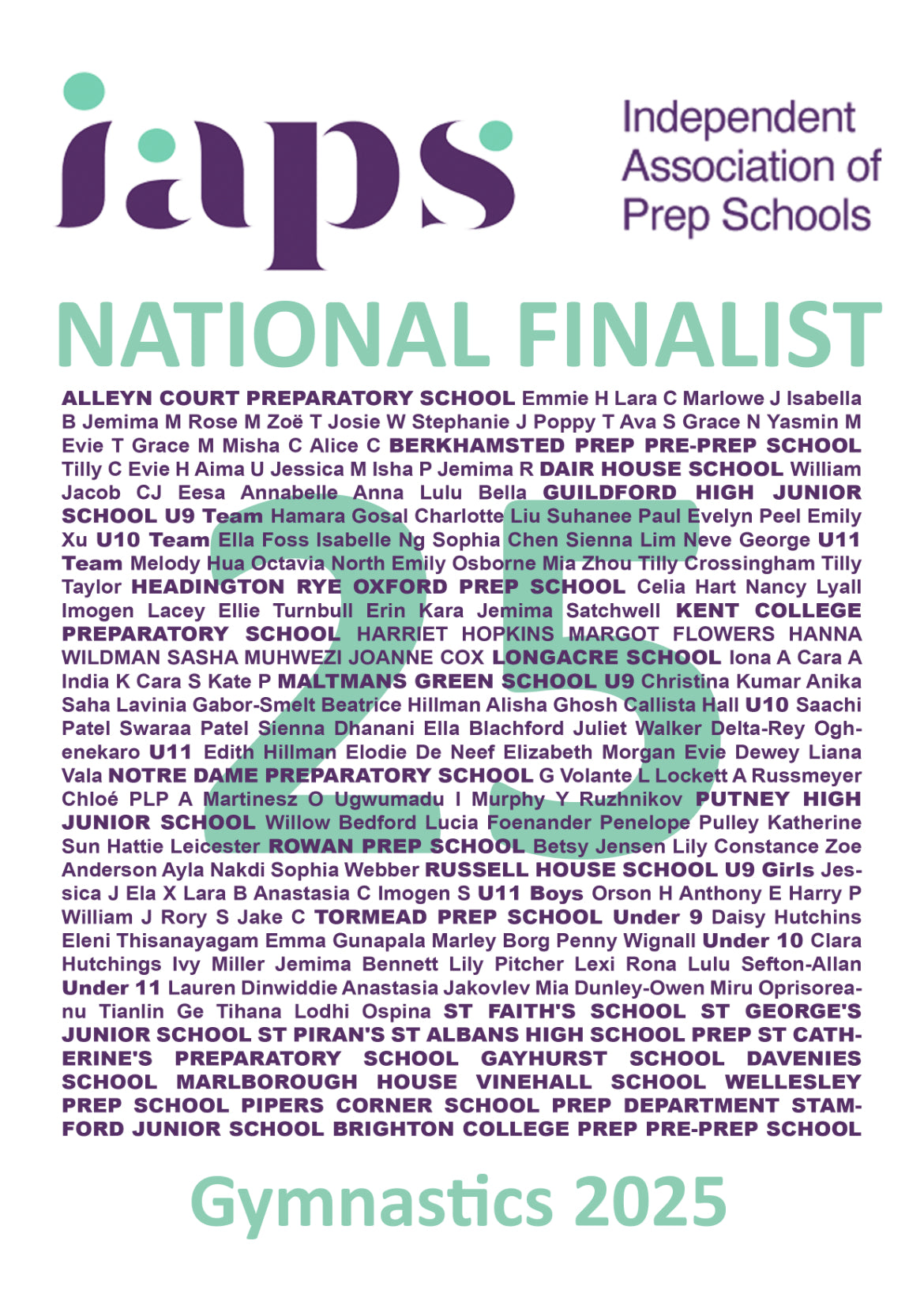 2025 IAPS Gymnastic Finals Hoodies Competitor Names