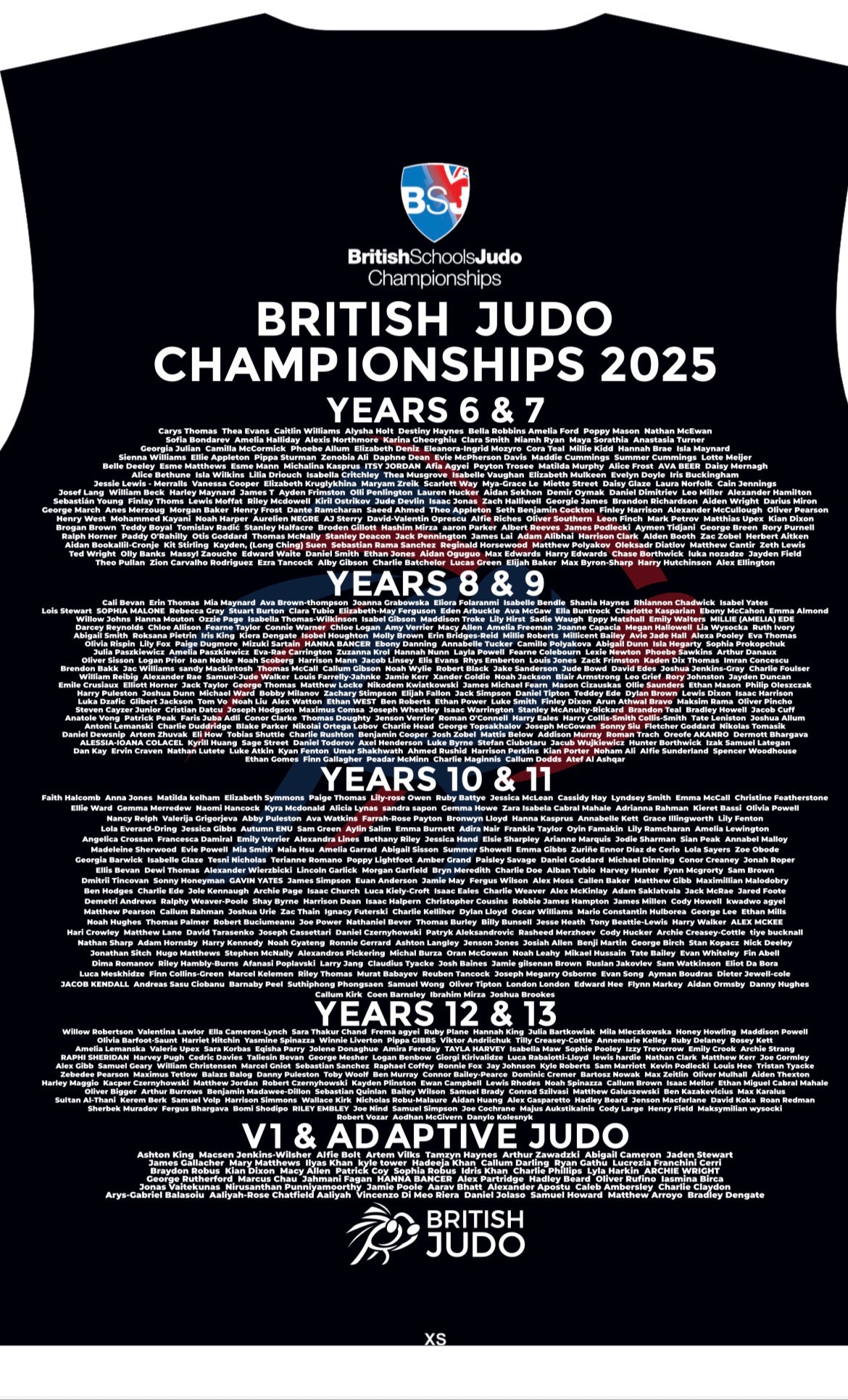BSJC 2026 Names British Schools Championships Event T-shirt Competitor Names White