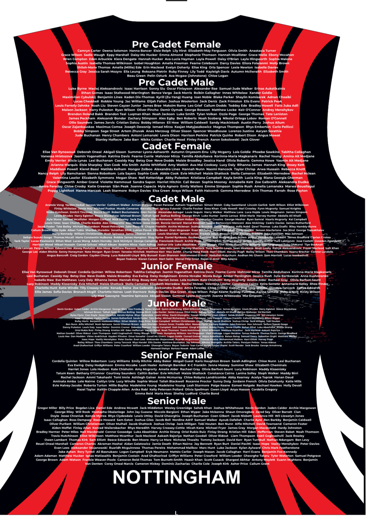 2025 British Championships NAVY  Event T-shirt Competitor Names