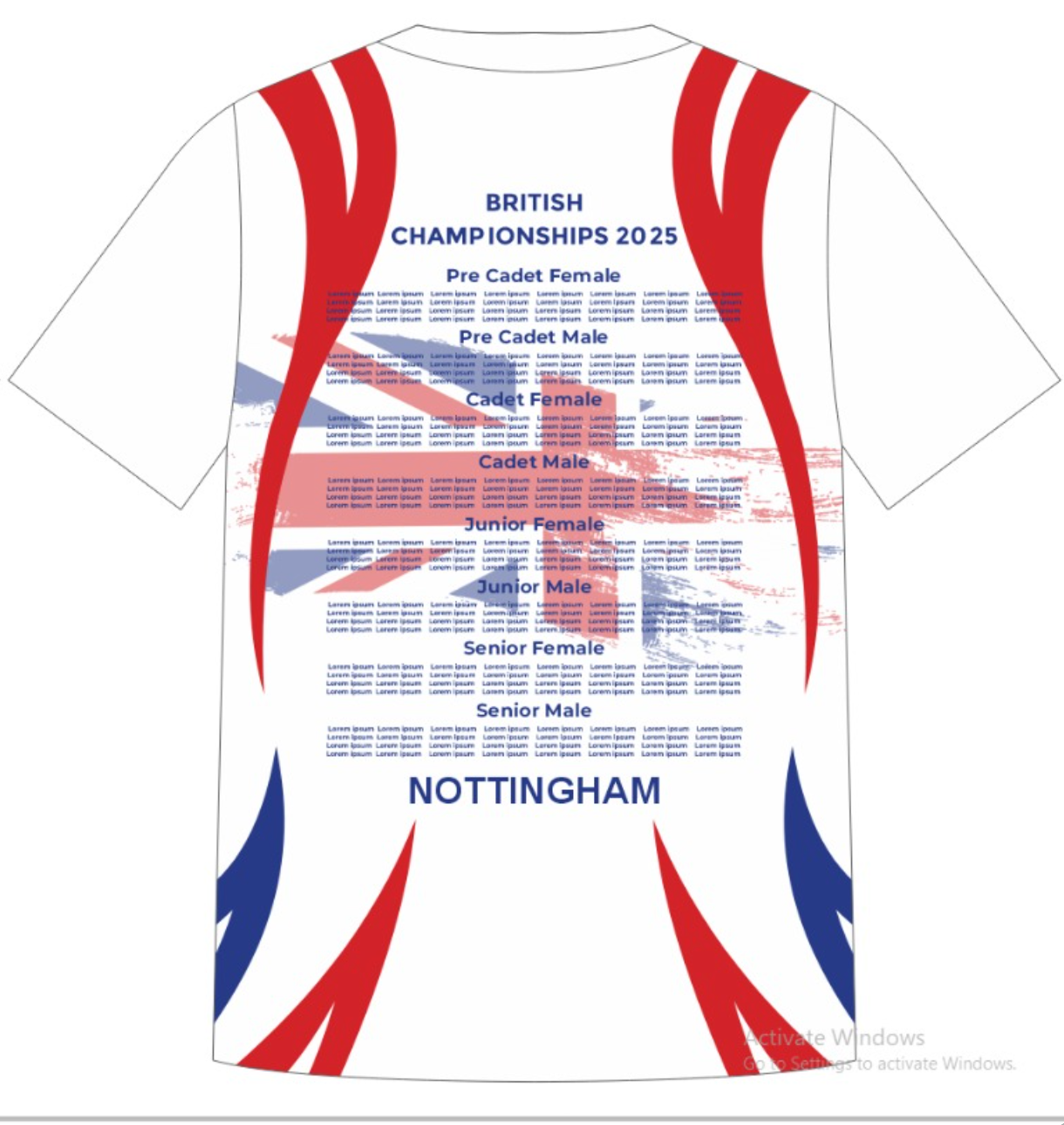 2025 British Championships White  Event T-shirt Competitor Names