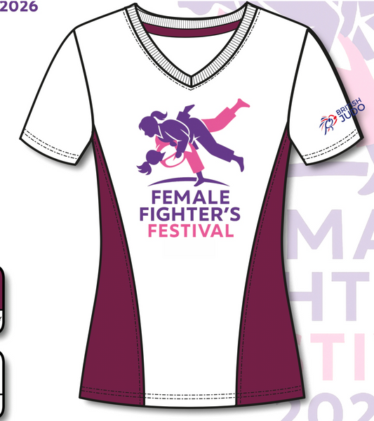 FFF 2026 British Judo Association Female Fighters Festival Event  V Neck T-shirt Short Sleeved