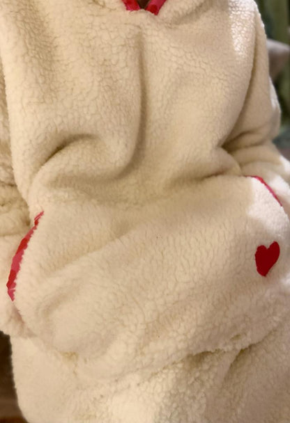 Leisure Lounge Wear- Oversized Double Fur Sherpa Fleece Heart Pink