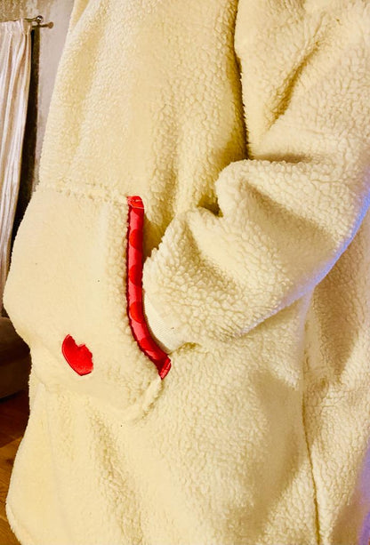 Leisure Lounge Wear- Oversized Double Fur Sherpa Fleece Heart Pink
