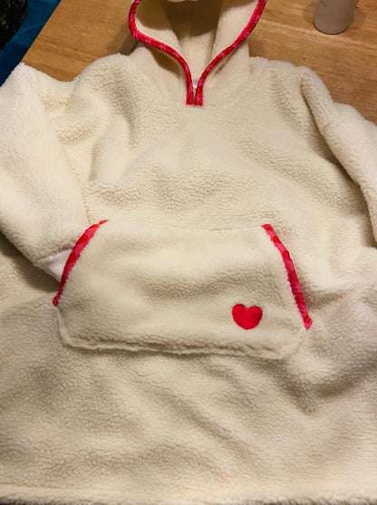 Leisure Lounge Wear- Oversized Double Fur Sherpa Fleece Heart Pink