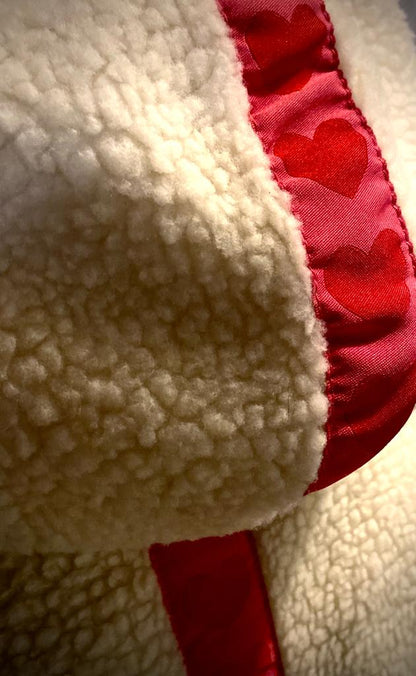 Leisure Lounge Wear- Oversized Double Fur Sherpa Fleece Heart Pink